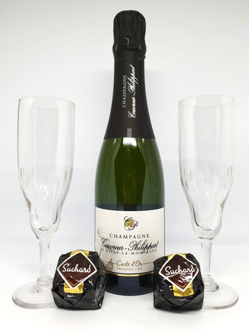 Gavekurve med champagne (37.5Cl) brut og 2 vintage champagneglas